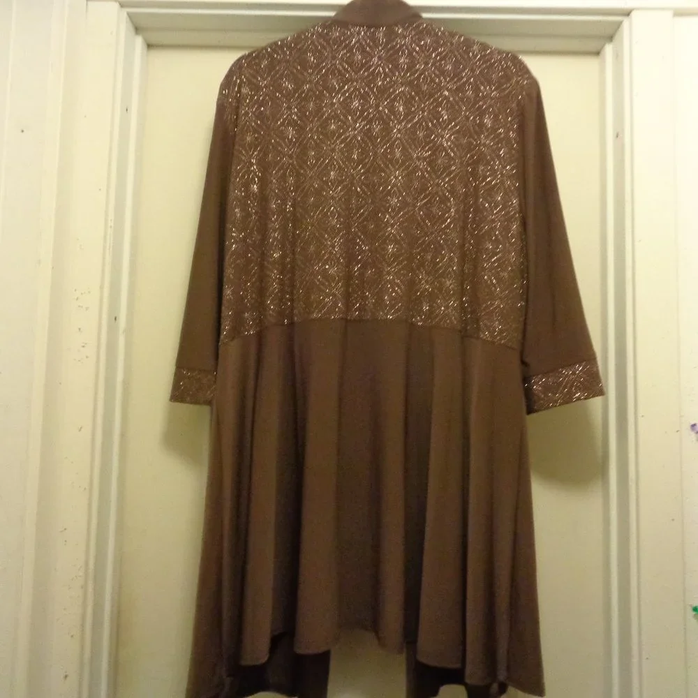 NIGHTLIFE R & M RICHARDS BROWN GOLD GLITTER TOP & JACKET CONNECTED 18 W